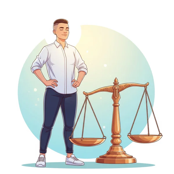 Person with balanced scale symbolizing healthy self-esteem