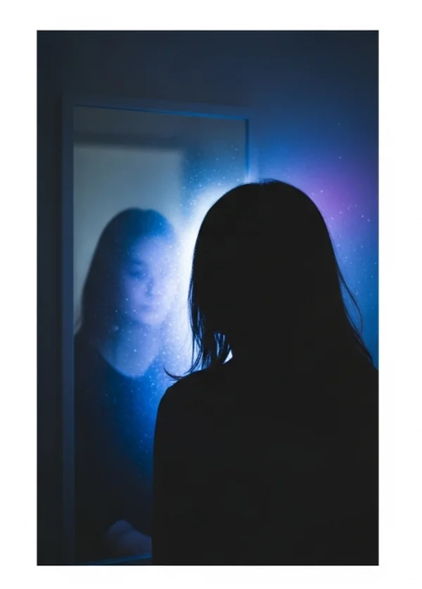 一个人照镜子，反思内在自我