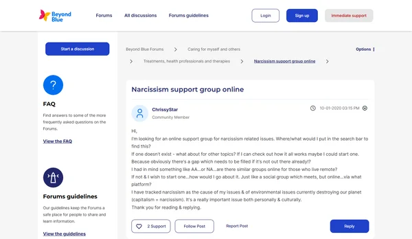 Beyond Blue Narcissism Support Forums