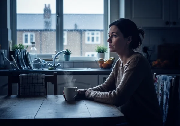 Sad wife thinking about how to deal with a narcissist husband