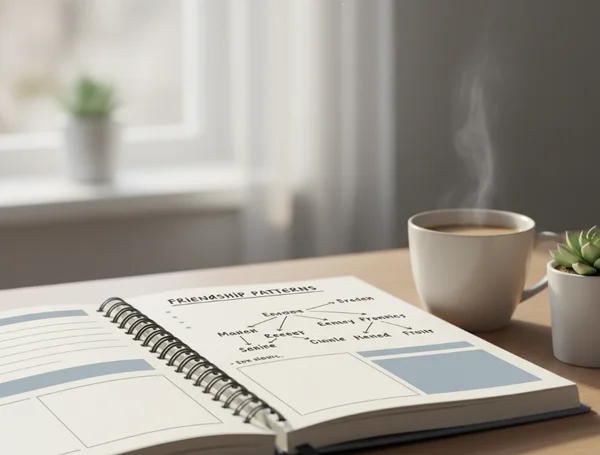 Quiet desk with friendship journal notes