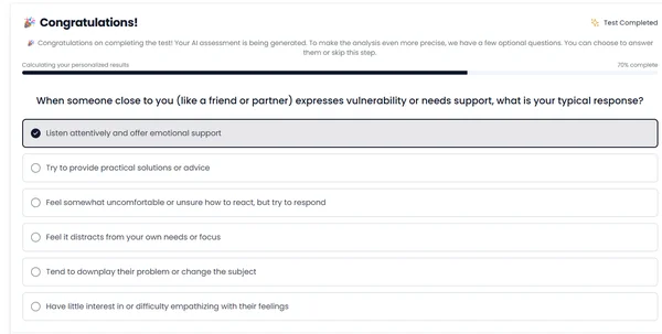 NarcissistTest.org 网站测试的屏幕截图，用于自我反思特质