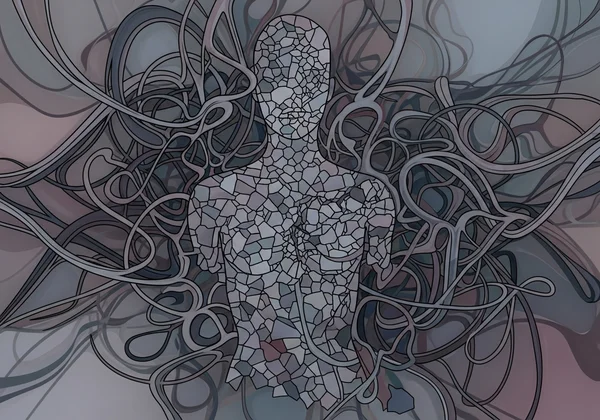 Abstract representation of emotional scars and self-doubt