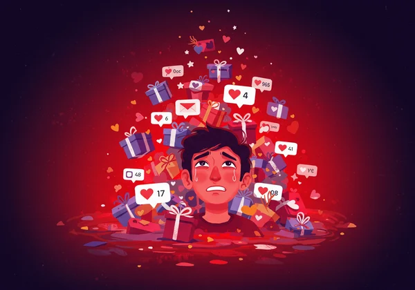 Concept art of love bombing overwhelming a person.