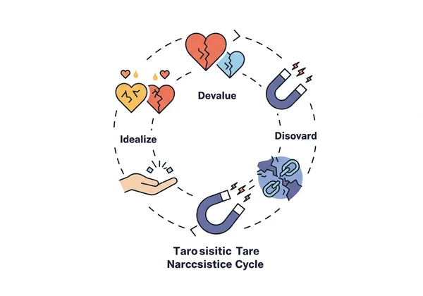 Diagram of the narcissistic abuse cycle stages.