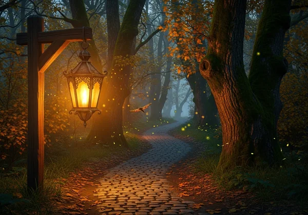 Warm lantern lighting the path